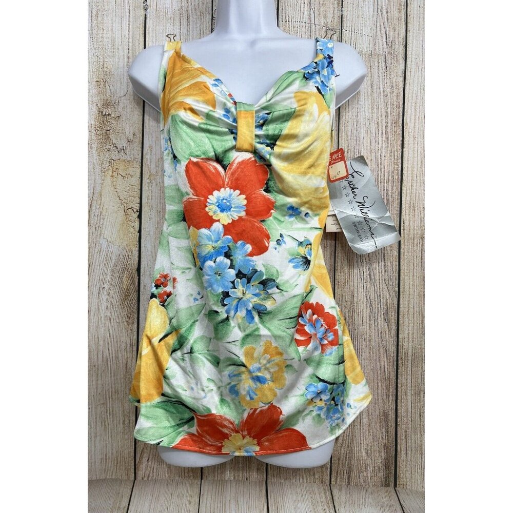 NWT Esther‎ Williams Swimsuit Vtg ILGWU Floral Pinup Sz 16 One Piece Tropical